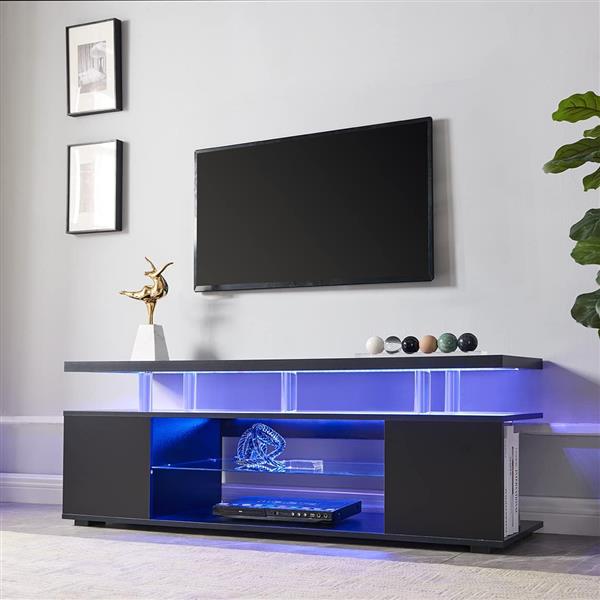 TV Stand for 70 Inch TV LED Gaming Entertainment Center Media Storage Console Table with Large Side Cabinet for Living Room(Black)