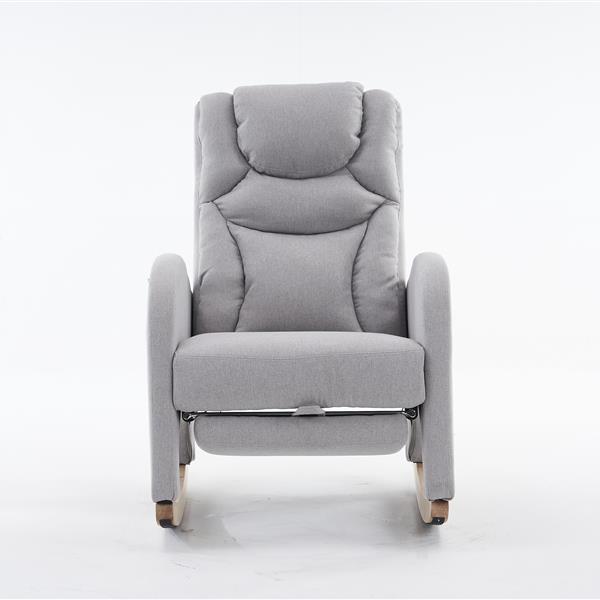 052- Cotton Linen Fabric Nursery Rocking Chair With Adjustable Footrest,Light Gray