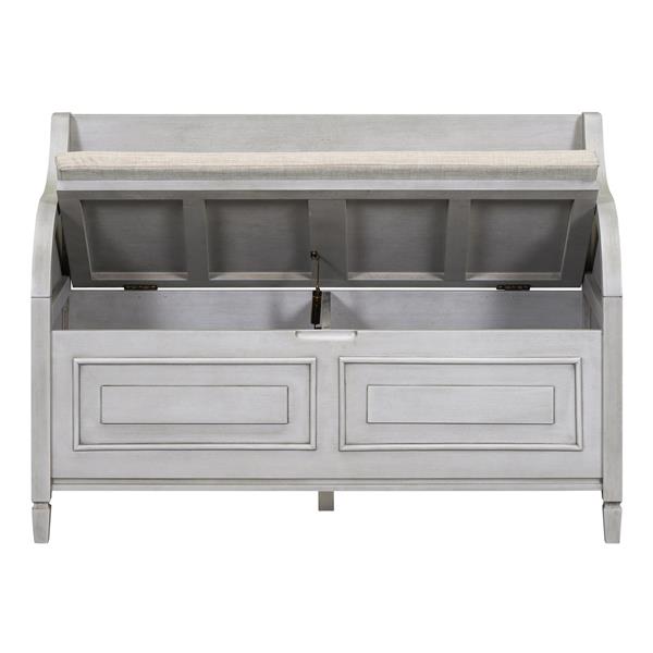 Rustic Style Solid wood Entryway Multifunctional Storage Bench with Safety Hinge (Gray Wash+ Beige)