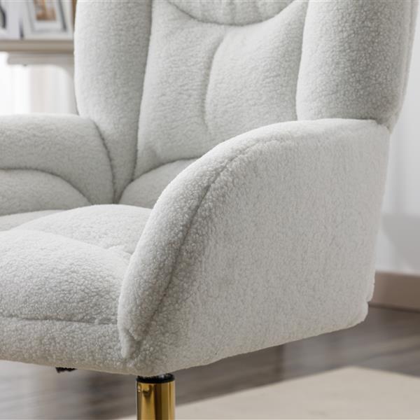 005-Teddy Fabric 360 Swivel Home Office Chair With Gold Metal Base And Universal Wheels,Ivory