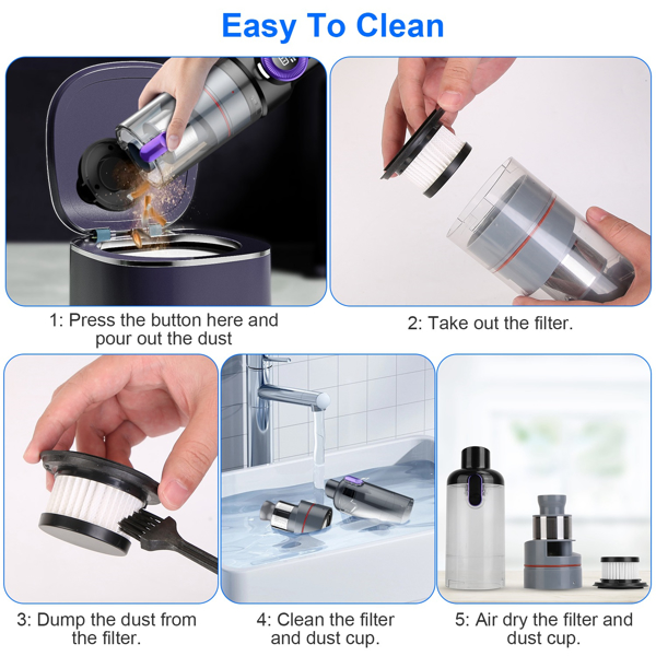 3 In 1 Handheld Vacuum Cleaner Cordless Car Vacuum 15000PA Rechargeable Duster with 2 Modes 2 Washable Filters Digital Display