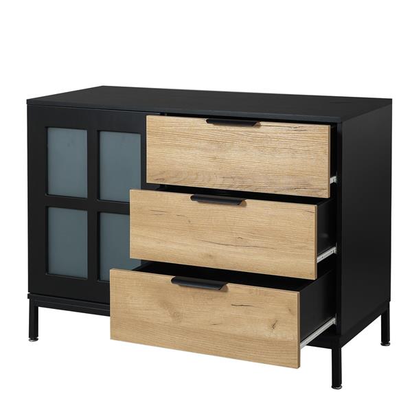 DRESSER CABINET BAR CABINET storge cabinet Glass door side cabinet lockersEmbedded metal handle can be placed in the living room, bedroom, dining room, black+brown