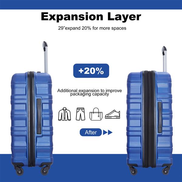 3 Piece Luggage Sets PC Lightweight & Durable Expandable Suitcase with Two Hooks, Spinner Wheels, TSA Lock, (21/25/29) Dark Blue