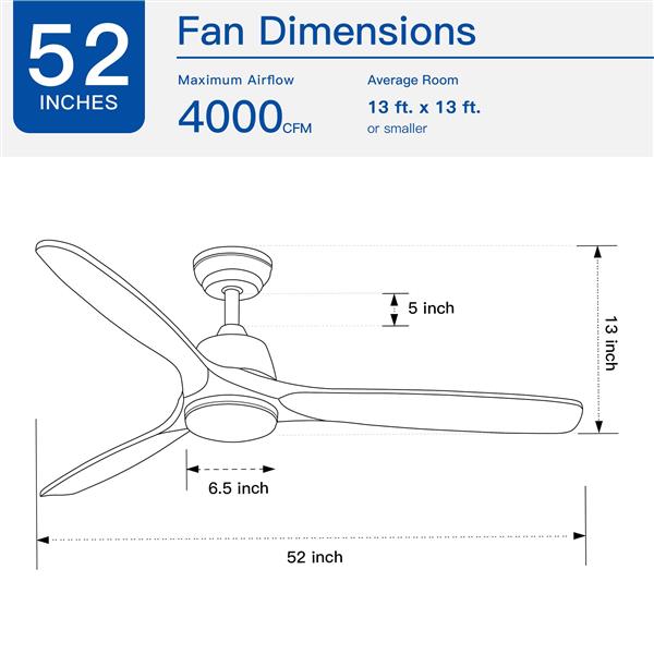 52 In.Intergrated LED Ceiling Fan Lighting with Remote Control