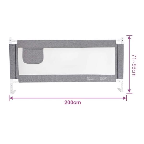 Bed Rail - Adjustable Height, 200cm Double Bed, Safety, Grey, Single Sided