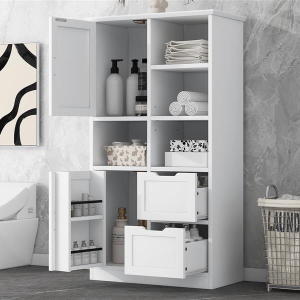 Bathroom Storage Cabinet with Doors and Drawers, Multiple Storage Space, Freestanding Style, Open Shelve, Adjustable Shelf, White