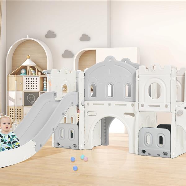 Kids Slide Playset Structure,  Castle Climber with Slide and Basketball Hoop, Toy Storage Organizer for Toddlers, Kids Climbers Playhouse for Indoor Outdoor Playground Activity