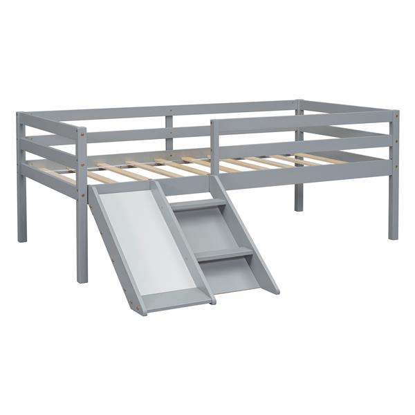 Twin Low Loft Bed with Slide,  Ladder, Safety Guardrails, No Box Spring Needed,Grey