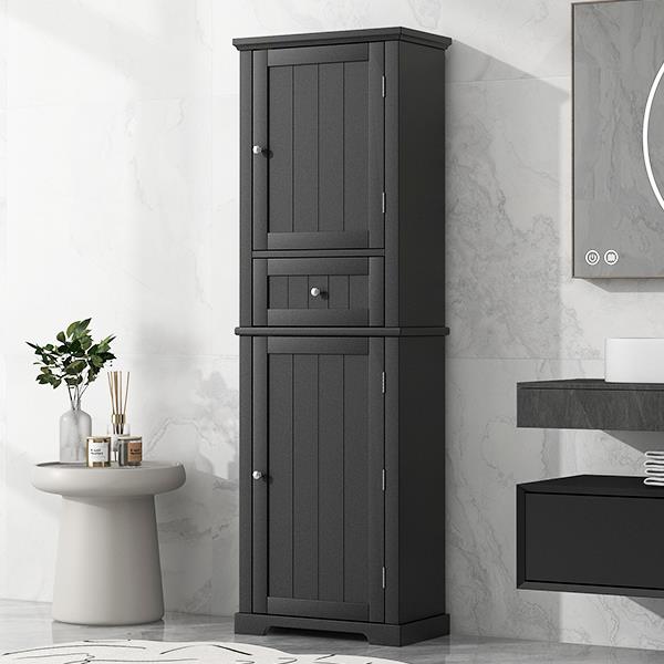 Tall Bathroom Storage Cabinet, Freestanding Storage Cabinet with Drawer and Adjustable Shelf, MDF Board with Painted Finish, Black