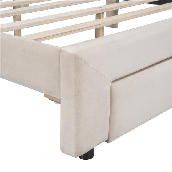 Queen Size Storage Bed Velvet Upholstered Platform Bed with a Big Drawer - Beige