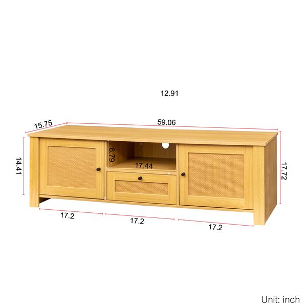 Farmhouse TV Stand Modern Wood Media Entertainment Center Console Table with 2Doors and  1   Open Shelves