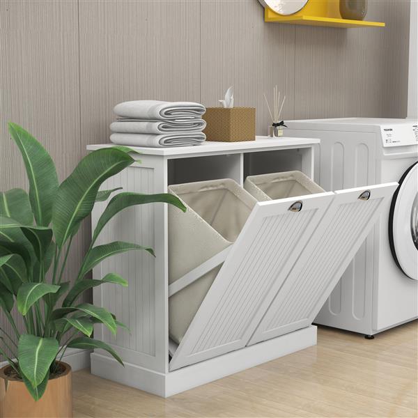 Two-Compartment Tilt-Out Laundry Sorter Cabinet-White