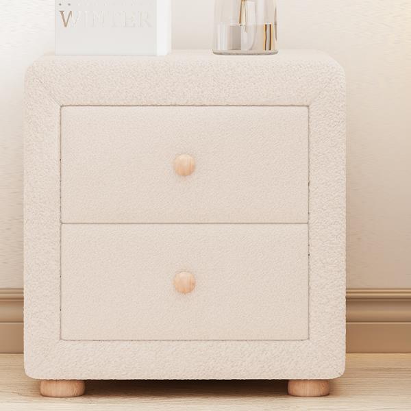 Teddy Fleece Nightstand with 2 Drawers, Beige