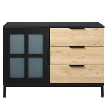 DRESSER CABINET BAR CABINET storge cabinet Glass door side cabinet lockersEmbedded metal handle can be placed in the living room, bedroom, dining room, black+brown