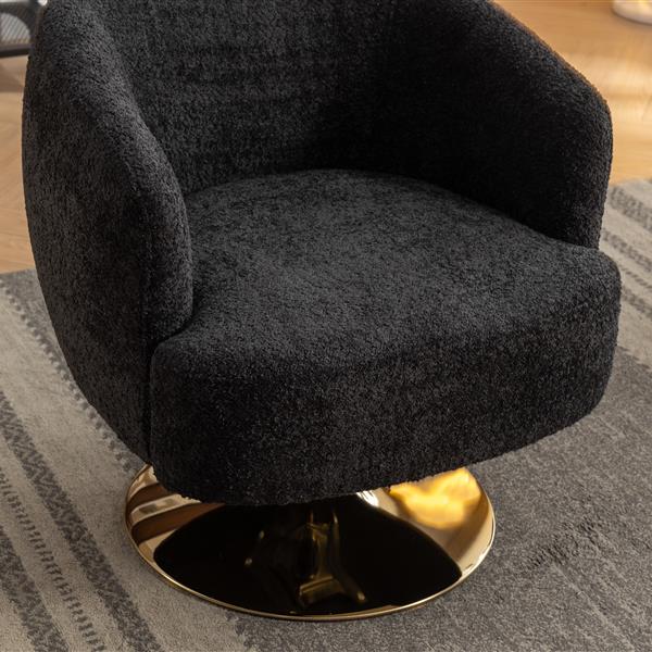 048-Chenille Fabric Swivel Chair With Gold Metal Round Base,Black