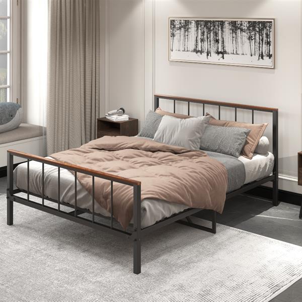 Metal Platform Bed frame with Headboard and Footboard,Sturdy Metal Frame,No Box Spring Needed(Queen)