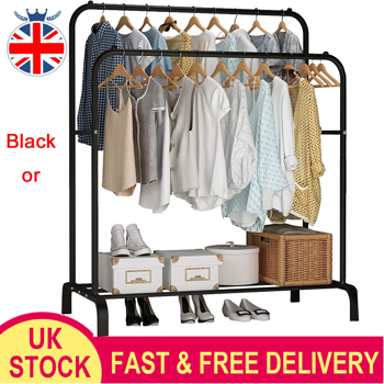 Heavy Duty Double Clothes Rail Hanging Rack Garment Display Stand Storage Shelf