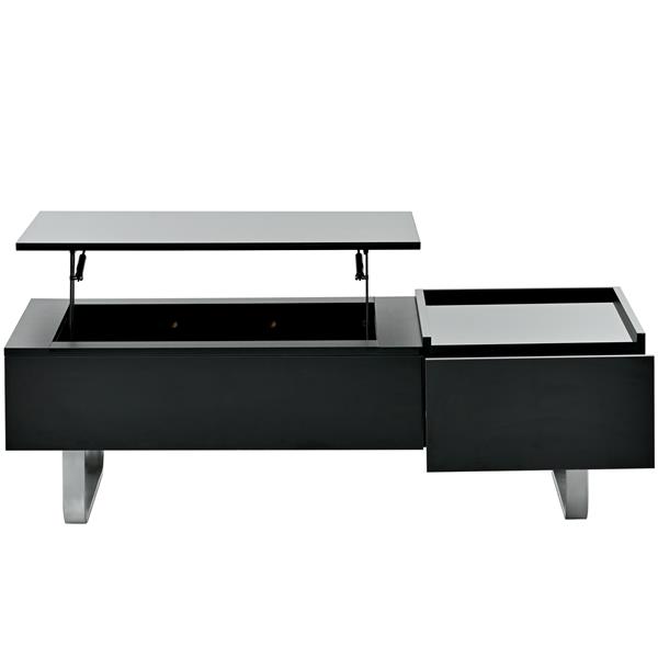 [VIDEO provided] Multi-functional Coffee Table with Lifted Tabletop, Contemporary Cocktail Table with Metal Frame Legs, High-gloss Surface Dining Table for Living Room, Black