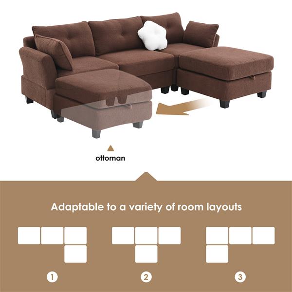 [VIDEO provided] [New] 92*63"Modern Teddy Velvet Sectional Sofa,Charging Ports on Each Side,L-shaped Couch with Storage Ottoman,4 seat Interior Furniture for Living Room, Apartment,3 Colors(3 pillows)