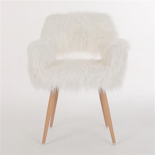 WHITE Faux Fur Upholstered Make up chair Side Dining Chair with Metal Leg(WHITE+Beech Metal Leg)