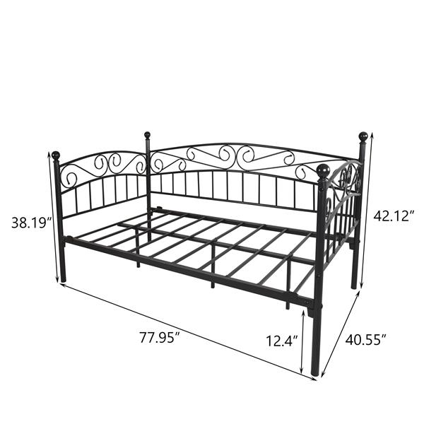 Metal Daybed Frame Multifunctional Mattress Foundation/Bed Sofa with Headboard, Twin, Black