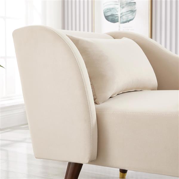 Modern Chaise Lounge Chair Velvet Upholstery (Beige)