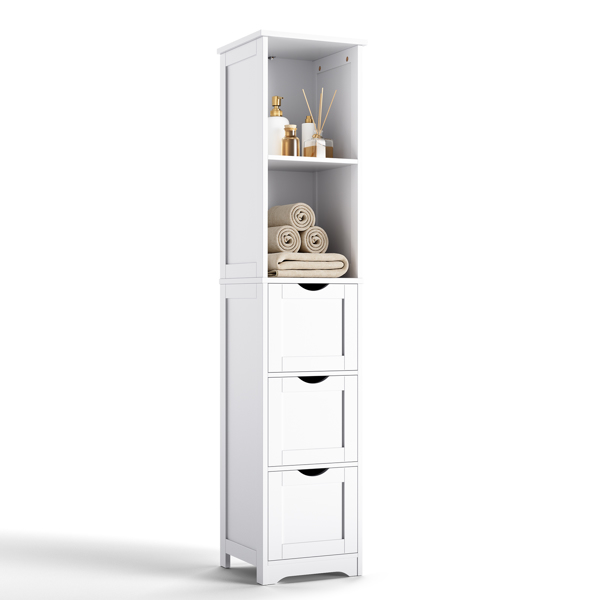 Bathroom Tall Storage Cabinet, Slim Free Standing Cabinet with 3 Drawers and 2 Shelves,Floor Cabinet for Small Space, 11.8" D x 12.6" W x 57.5" H, White 