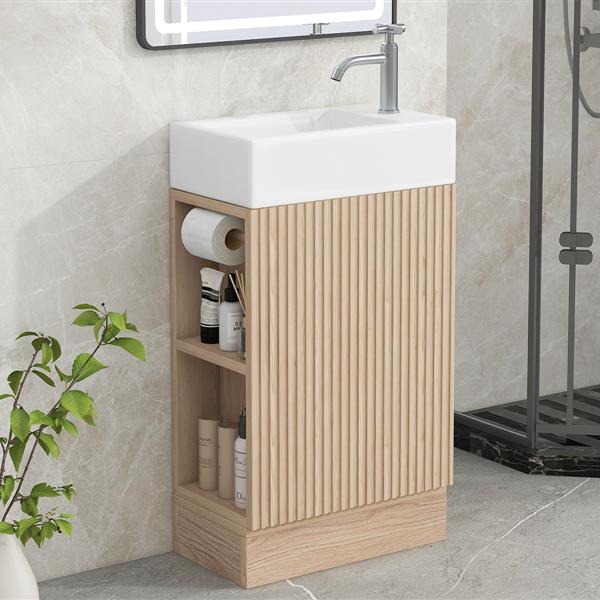 18.6" Bathroom Vanity with Sink, Bathroom Vanity Cabinet with Two-tier Shelf, Left or Right Orientation, Natural