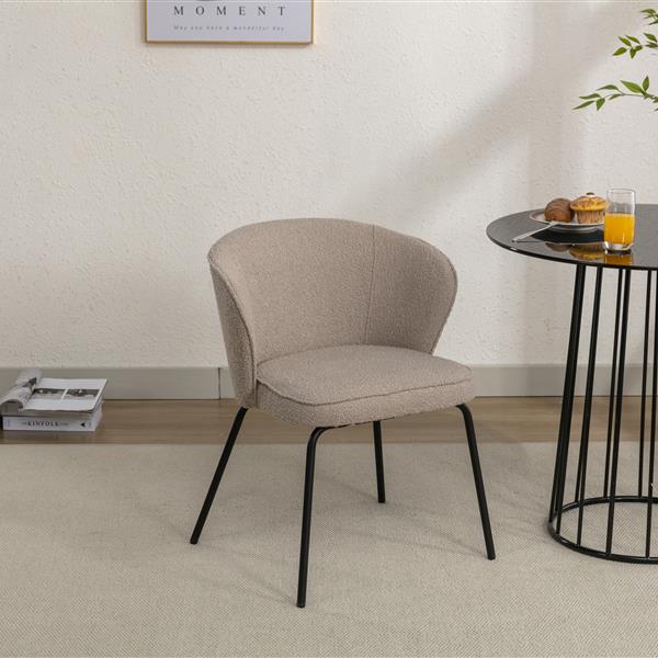 041-Set of 1 Boucle Fabric Dining Chair With Black Metal Legs,Light Coffee