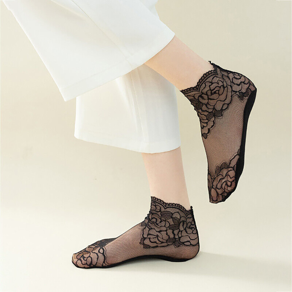 Women Ladies Lace Ankle Sexy Ankle Socks Stocking Floral Elegant Sheer Thin UK