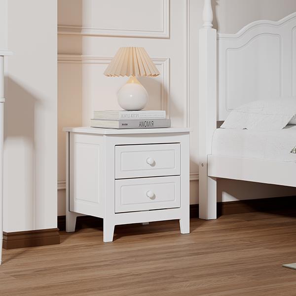 2-Drawer Nightstand for Bedroom, Mid Century Retro Bedside Table with Classic Design,White