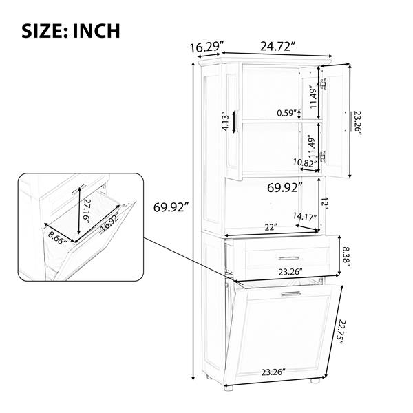 Tall Bathroom Cabinet with Laundry Basket, Large Storage Space Tilt-Out Laundry Hamper and Upper Storage Cabinet, White