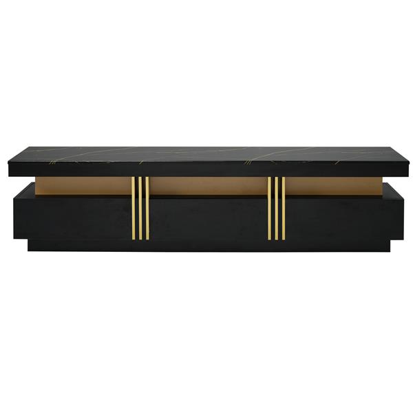 Luxury TV Stand with High Gloss Faux Marble Top for TVs Up to 78'', Rectangle Media Console with Golden Panel Design, Practical Entertainment Center with 3 Drawers for Living Room, Black