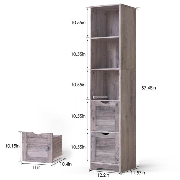 Bathroom Floor Cabinet with 3 Drawers 2 Shelves, Tall Narrow Bathroom Kitchen Pantry Storage Cabinet with Open Compartment, Living Room Free-Standing Storage Organizer,Grey 