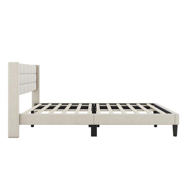 Queen Size Upholstered Platform Bed with Support Legs, Beige