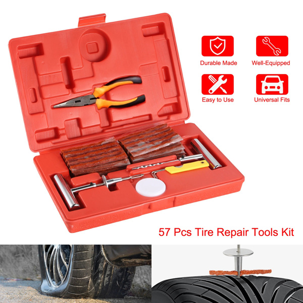 Universal heavy-duty tire repair kit | 58 piece set | Fixed perforations and plug surfaces | Perfect for cars, trucks, motorcycles, ATVs, jeeps, off-road vehicles, RVs, tractors(No shipments on weeken