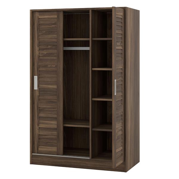 3-Door Shutter Wardrobe with shelves, Walnut