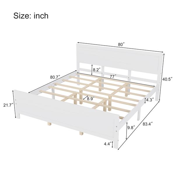 Wood Platform Bed Frame with Headboard, Mattress Foundation with Wood Slat Support, No Box Spring Needed, King Size, White