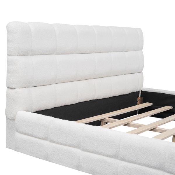 Queen Size Upholstered Platform Bed, White