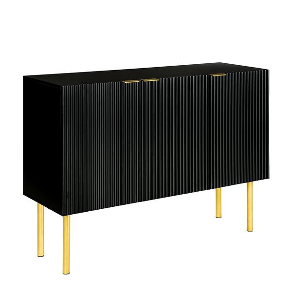 Modern Simple & Luxury Style Sideboard Particle Board & MDF Board Cabinet with Gold Metal Legs & Handles, Adjustable Shelves for Living Room, Dining Room (Black)