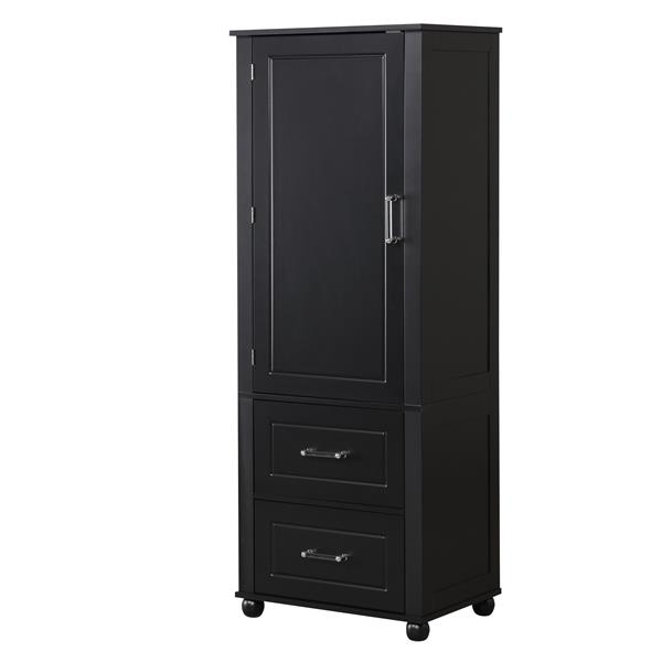 Tall Bathroom Storage Cabinet, Freestanding Storage Cabinet with Two Drawers and Adjustable Shelf, MDF Board with Painted Finish, Black