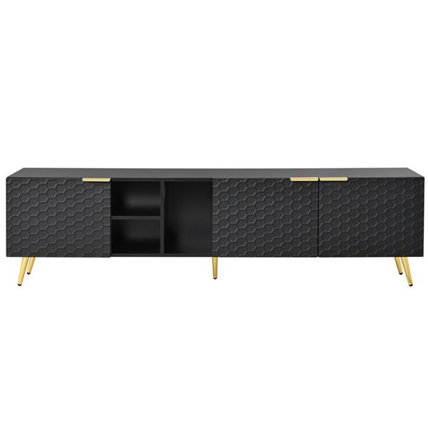 Modern Minimalist Geometric TV Cabinet with Metal Handles and Gold Legs for TVs Up to 80'', Multi-functional TV Stand with Storage Cabinets, Entertainment Center for Living Room, Black