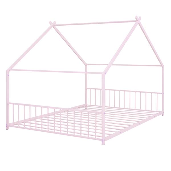 Full Size Metal House Bed, Pink