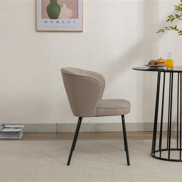 041-Set of 1 Boucle Fabric Dining Chair With Black Metal Legs,Light Coffee