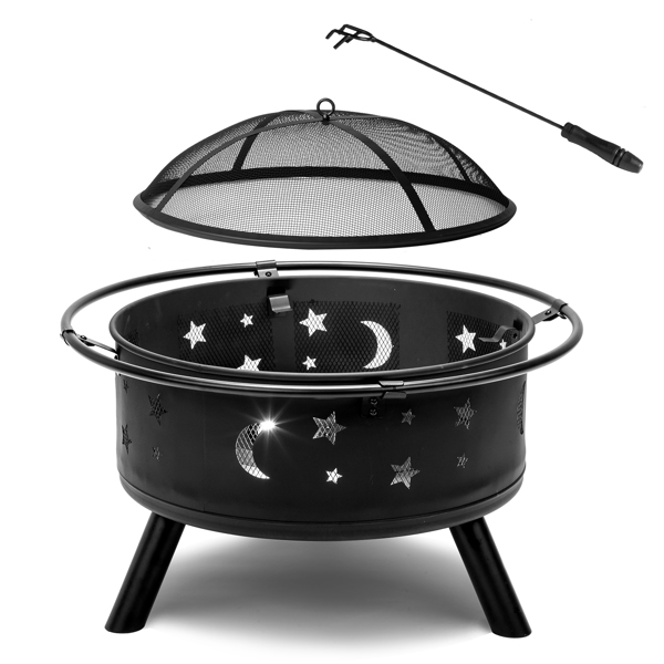 30IN Metal Fire Pit Black