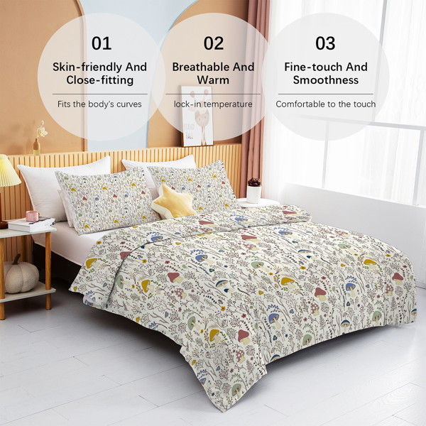 3 Pieces Mushroom Decoration Comforter Set Soft Bedding Set for Kids  Down Alternative Twin Full Queen King Size