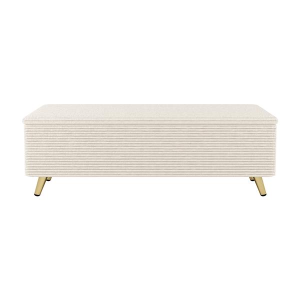 Modern Corduroy Upholstered Ottoman with Metal Legs, Storage Bench for Bedroom,Living Room,Beige