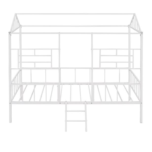 Metal House Bed Frame Twin Size with Slatted Support No Box Spring Needed White