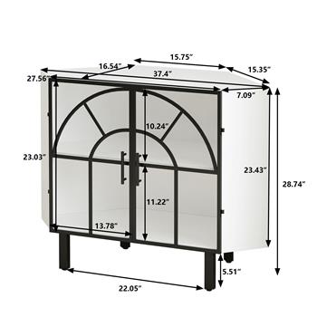 37.40\\"Glass Two-Door Hexagonal Corner Cabinet, for Corner of Living Room, Hallway, Study and Other Spaces, White