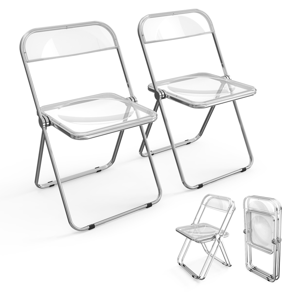 2pcs Foldable Patio Plastic Folding Chairs White Transparent